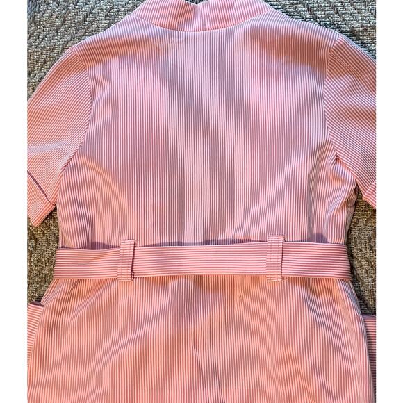Vintage 70s Short Sleeve open front coral and white belted Cardigan - Picture 4 of 8